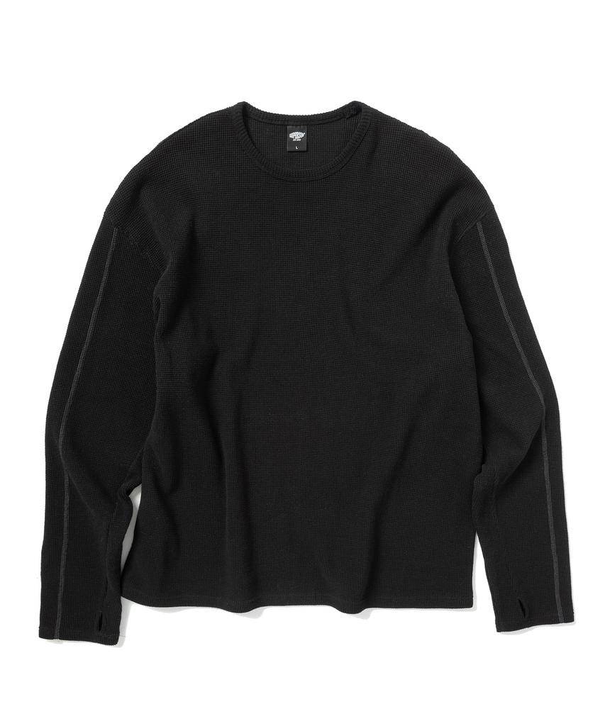 SUPERSUB Coverstitch Fingerhole Waffle Long Sleeve T-Shirt - Black