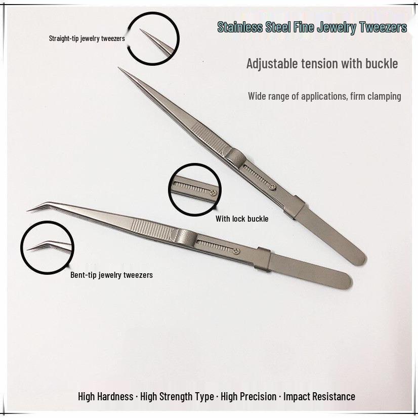 Anti-Slip High-Precision Stainless Steel Jewelry Tweezers with Lock Straight Jewel Tweezers without Lock