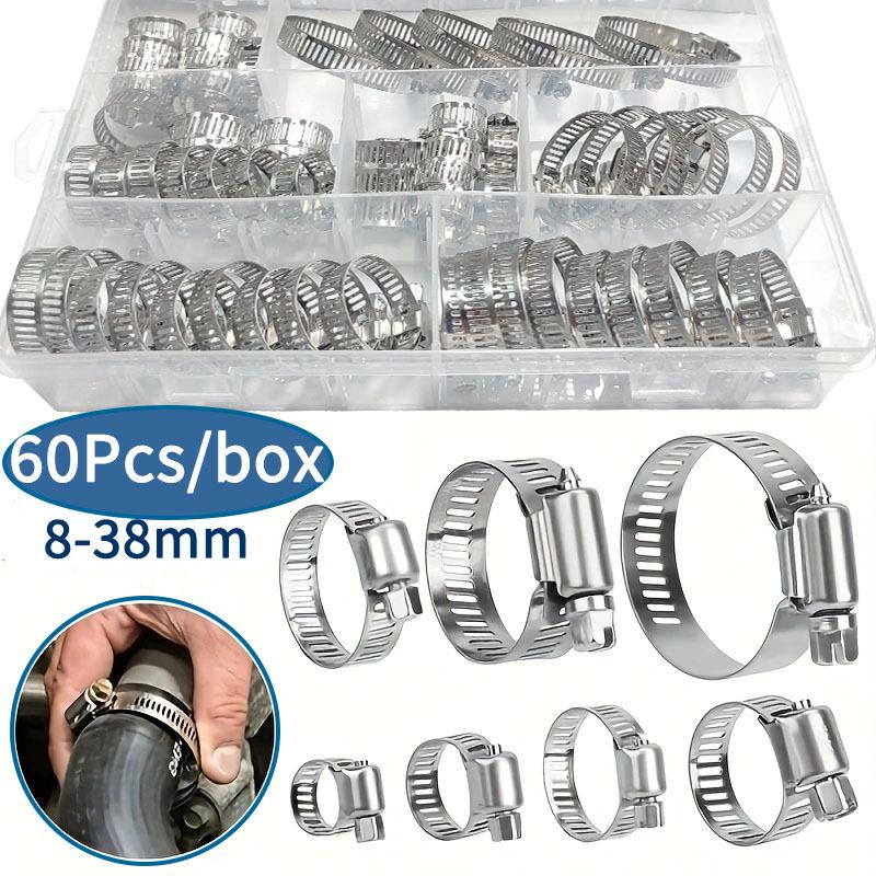 Adjustable stainless steel hose clamp combination set for tubing, machinery, garden, and automotive hoses