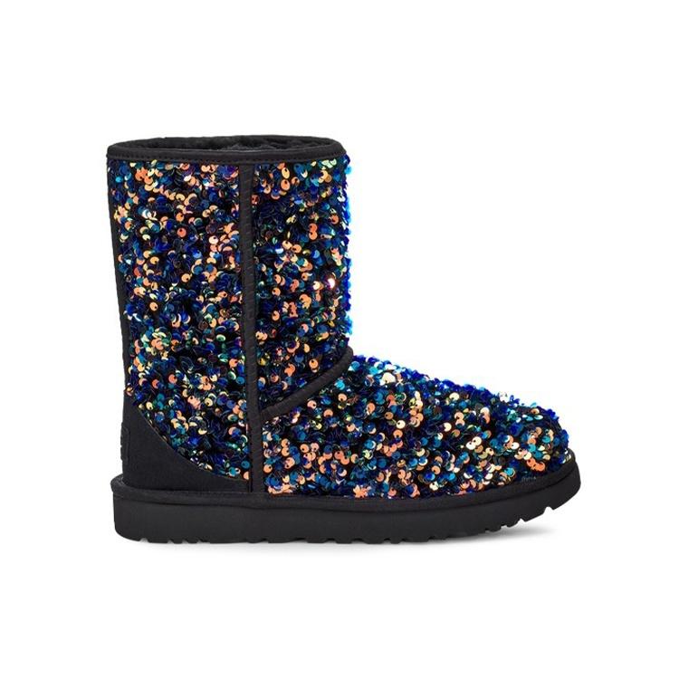 (WMNS) UGG Classic Short Stellar Sequin Snow Boots Black/Blue Women's 1112514-BLK