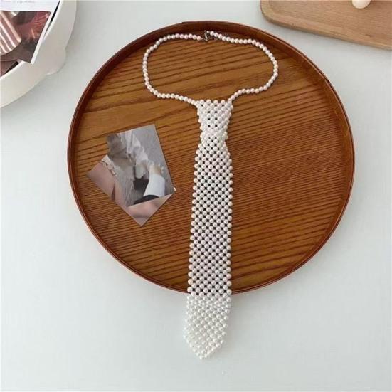Women Necktie, Faux Pearls Wedding Guest Tie, Decorative Business Suit Tie, Outfit Accessory for Formal Events