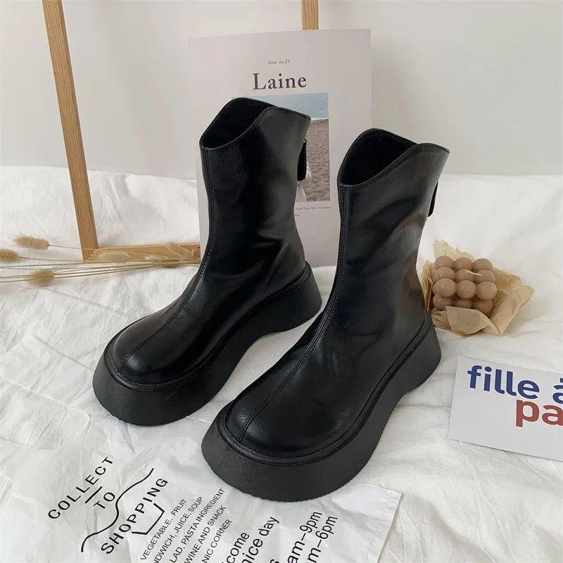 Big Head Soft Leather Martin Boots Women's 2025 New Spring Student Korean Version Versatile Retro British Style Platform Short Boots