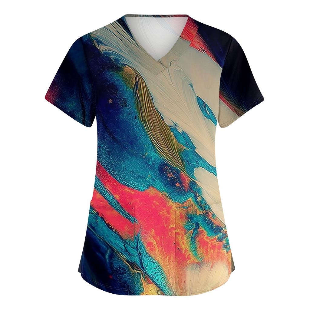 Geprägtes V-Ausschnitt Kurzarm Krankenschwester-Oberteil mit Doppel-Taschen und seitlichem Schlitz am Saum Professionelles Medizinischer Uniform-Hemd