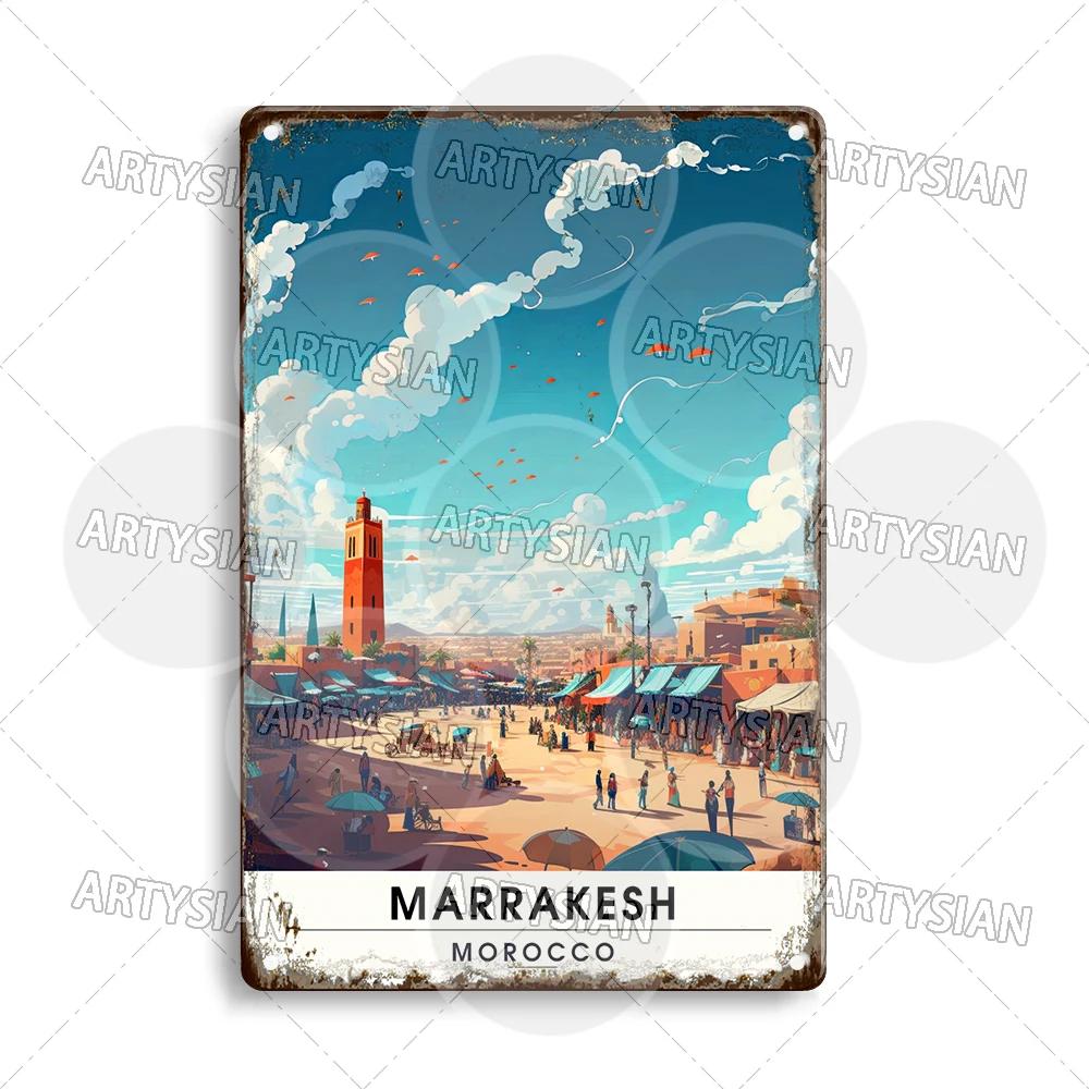 Maghreb Travel Cityscape Metal Sign Egypt Algiers Algeria Djerba Tunisia Marrakesh Morocco Alger Hoggar Oran Casablanca Agadir