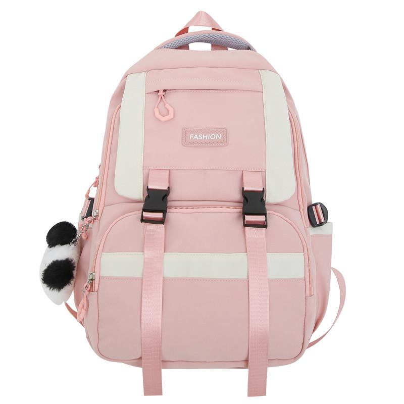 School bag large capacity junior high school girls 2025 new fashion simple Mori contrasting color high school girls backpack