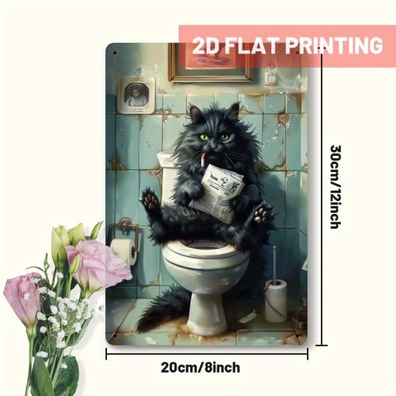 Décoration de Chambre 1 pièce Chat Noir Lisant le Journal sur les Toilettes Plaque Métallique - Décoration Murale Humoristique de Salle de Bain, Plaque Métallique Vintage, Amoureux Unique des Chats