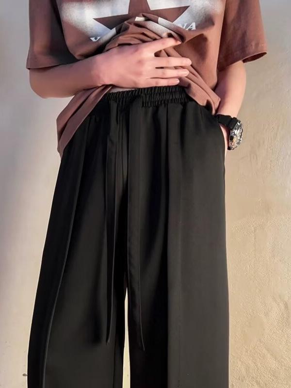 2025 Men's Autumn Trend: Solid Color Straight-Leg Casual Pants, Fashionable Wide-Leg Drape Design