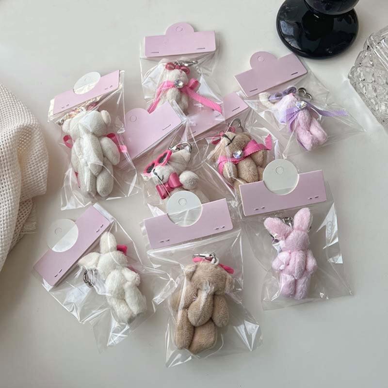 Cute Bear/Rabbit Keychain Soft Plush Keyring Adorable Bag Pendant for Women Girls Lovely Couple Key Rings Ornament