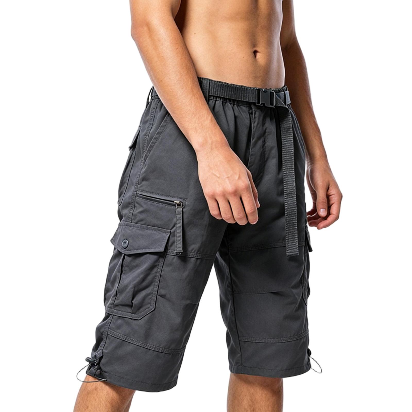 Men s Outdoor Cargo Capri Shorts Loose Fit Multi Pocket Lightweight Knee Length Trousers for Summer Activities L