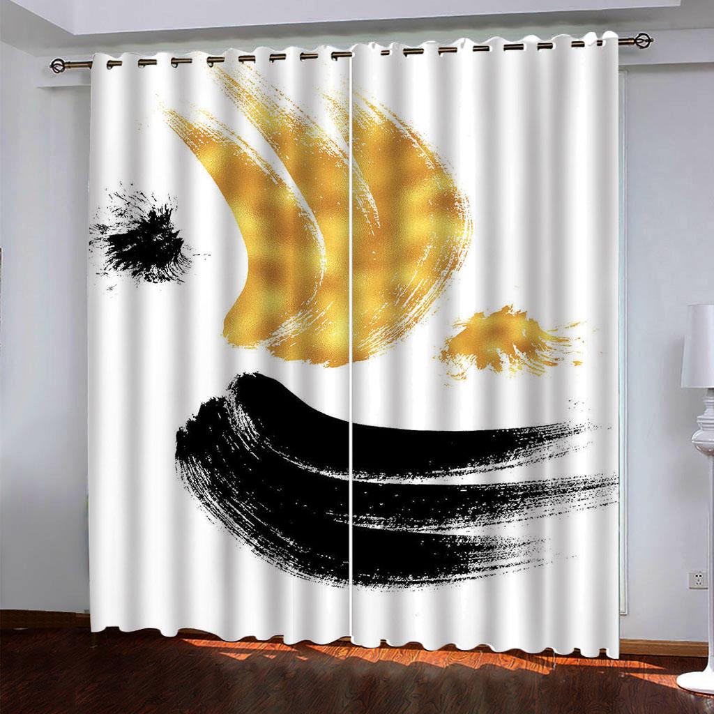 Creative Gold Black Art Prints 3D Printed Blackout Curtain For Kids Girl Bedroom Living Room Decoration Window Treatment Drapes