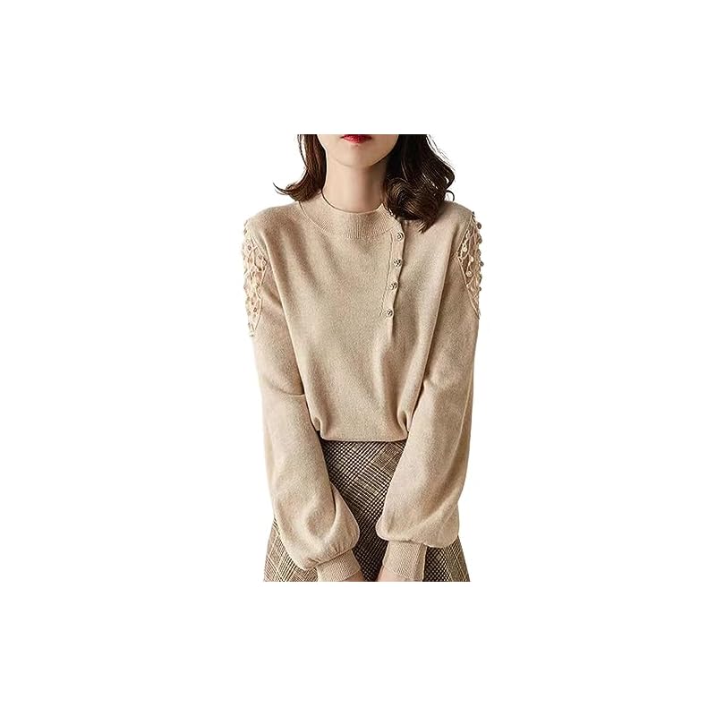 

[ROSELUCA.] [Add elegance] sweater ladies knit long sleeve round neck lace openwork sheer veil sleeves spring elegant tops cute Fashionable Beautiful