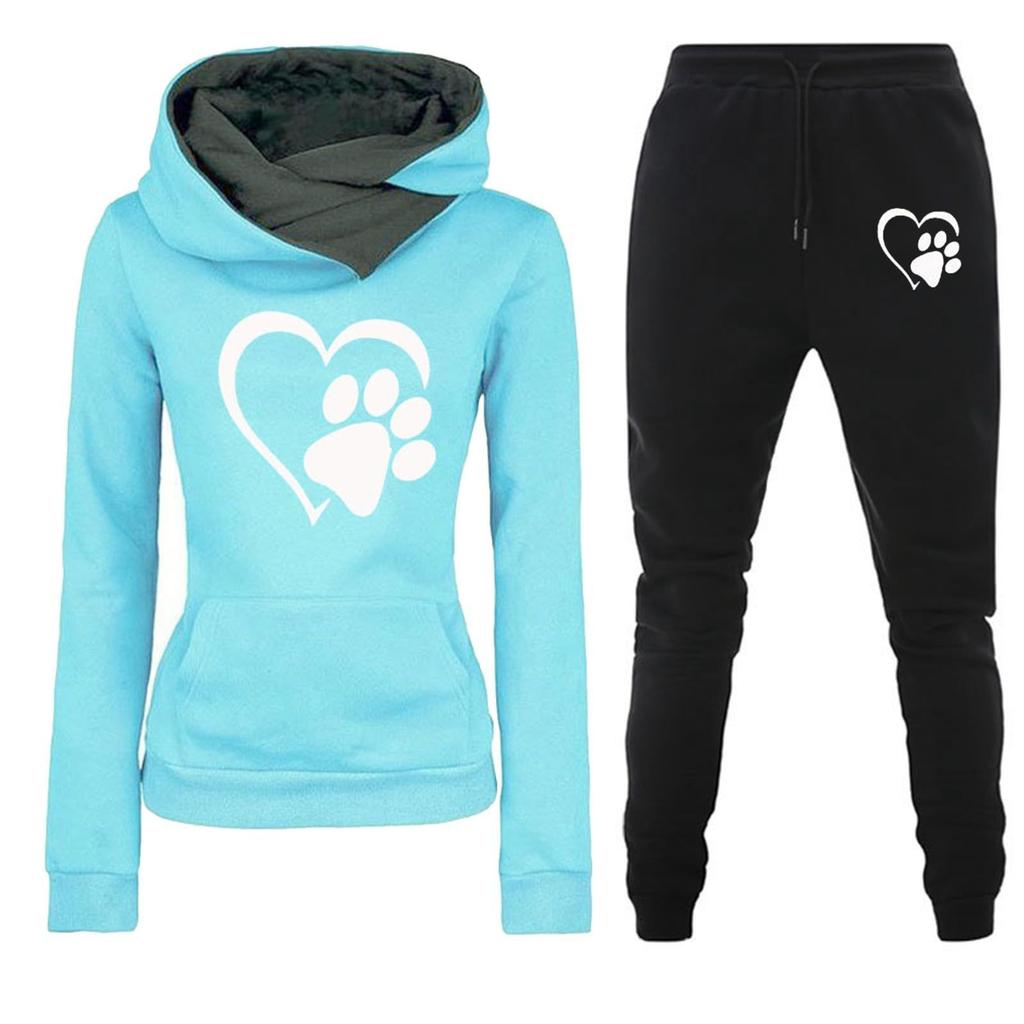 Spring and Autumn Winter Casual Sportswear Set with Love Letter Printed Women's Hoodie and Sweatshirt Set Trendy