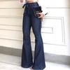 Women Jeans High Stretch Wide-Leg Pants Lace-up Button Zipper Fly Denim Pants with Pockets Vacation Daily Wear