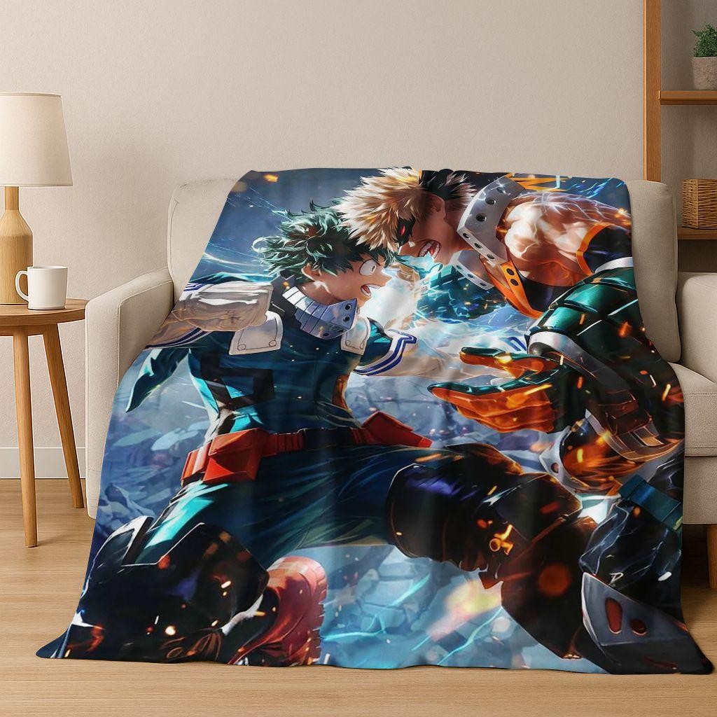 Anime My Hero Academia Deku Katsuki Cartoon Flannel Blanket,Cozy Soft Throw Blanket for Home Bedroom Bed Sofa Picnic Cover Kids