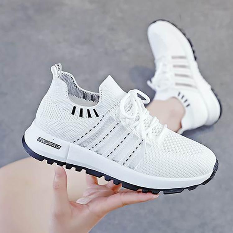 Women's Breathable Sports Single Shoes Spring Casual Mesh Flyknit Sneaker Lightweight Little White Shoes 36-40