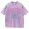 Malibu Beach Letter Printing Washed T-Shirts Street Womens Cotton Tops Loose O-Neck Clothes Casual Female Streetwear