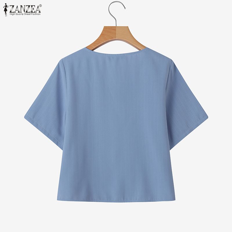 ZANZEA Womens Summer Casual V-Neck Short Sleeve Cardigan Blouse