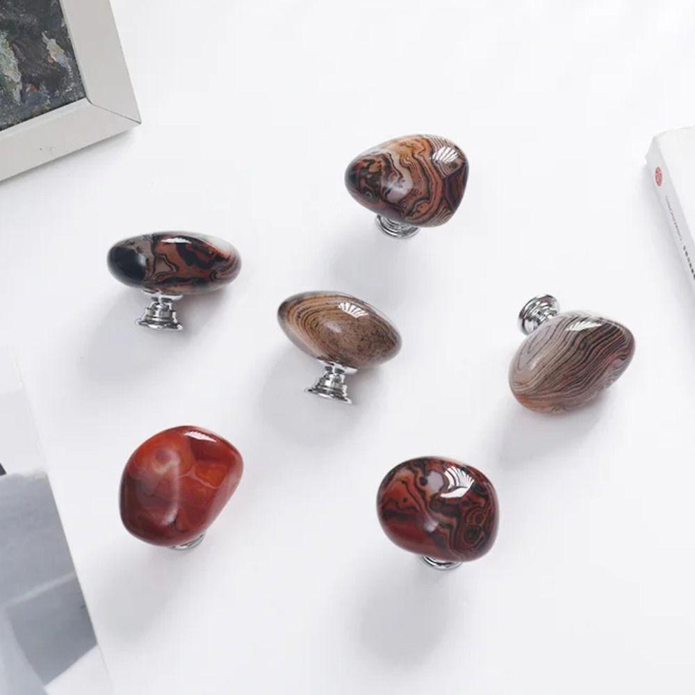 Durable Furniture Hardware Zinc Zinc Alloy Base Cabinet Pulls Agate Stone Wardrobe Handle  Storage Drawer