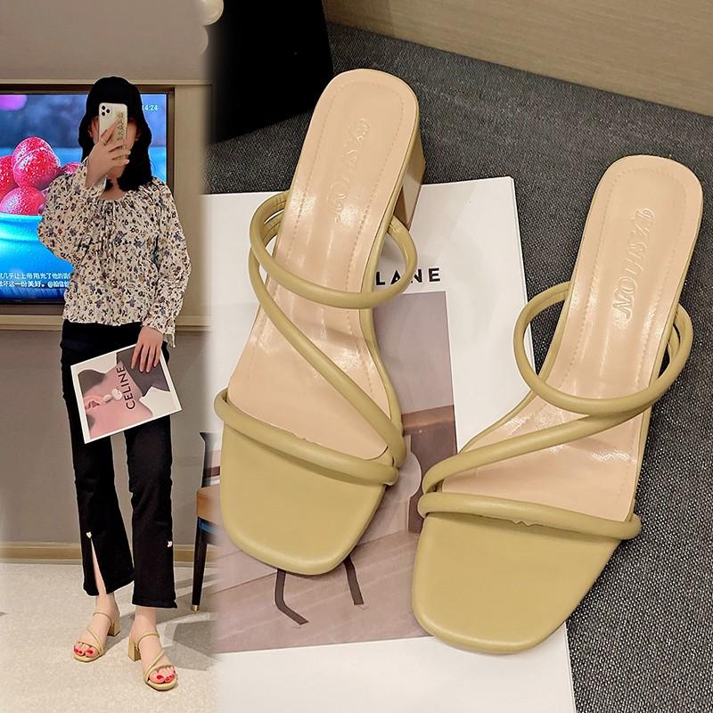 New Fashion Summer Female Sandals Sexy Ladies High Heels Square Open Toe Shoes Women Sandals for Women Size 35-42