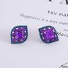 Stylish European & American Rhombus Faux Diamond Stud Earrings in Trendy Purple