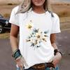 A New Summer Short-sleeved Women's T-shirt with Plant and Floral Prints