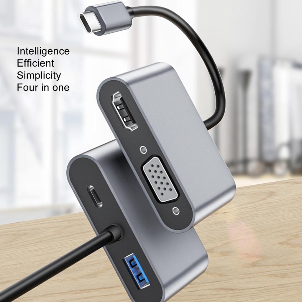 4 in 1 Type C Hub 4K HD Display Interface VGA USB3.0 Multi Port Laptop Dock Docking Station