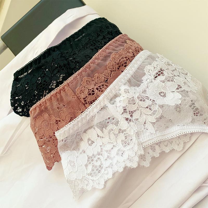 Sexy Panties Women Lace Low-waist Solid Sexy Briefs Embroidery Thong Transparent Hollow Out Underwear Female G-String
