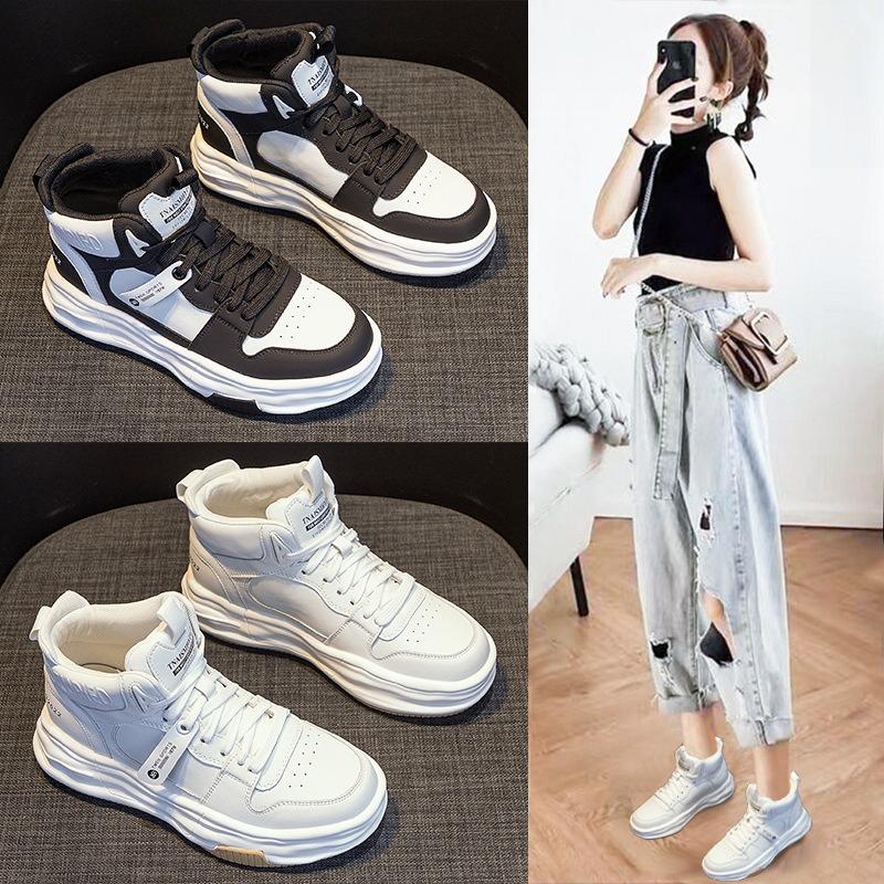 High-top shoes women's autumn and winter new versatile Internet celebrities thick-soled velvet warm dissolving bottom casual sports white shoes