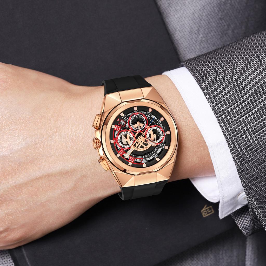 Men's Watch Calendar Chronograph Multifunctional Quartz Watch Hollow Dial Waterproof Luminous Watch Merchant
