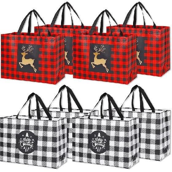 YANGTE 8 Pack Extra Large Christmas Gift Bags, Reusable Tote Bags with Handle Non-Woven Christmas Grocery Shopping Totes for Holiday Xmas, 16.9 * 8 Pack Extra Large