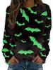 Halloween pattern pumpkin bat 3D printed women's Harajuku round neck long sleeved T-shirt