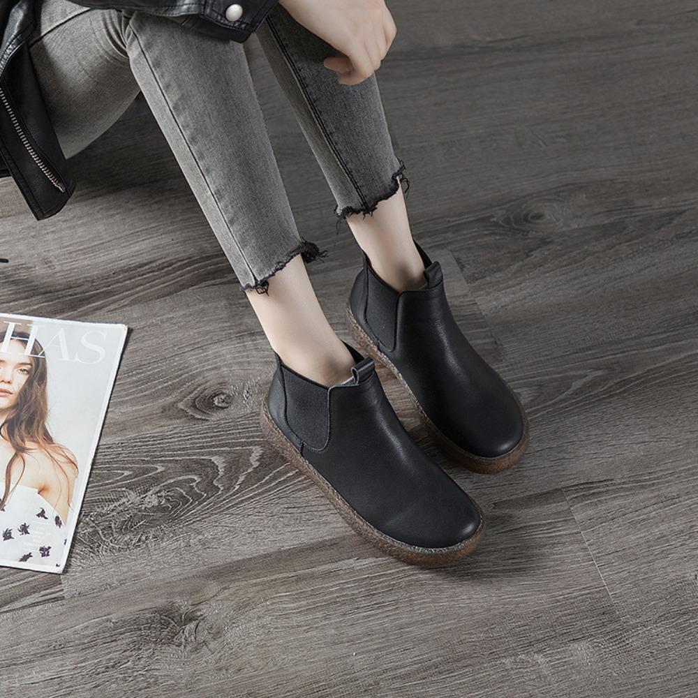 Boots Women New Retro Soft Soled Cowhide Women's Boots Plus Size Short Boot Womens Shoes Ankle Boots for Women Ladies Shoes