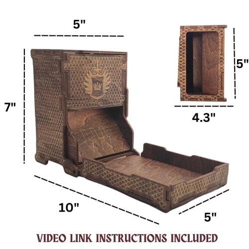 FOXBITE Dungeons and Dragons Dice Tower - Wooden Laser-Etched DND Dice Scroll with Portable Folding Tray