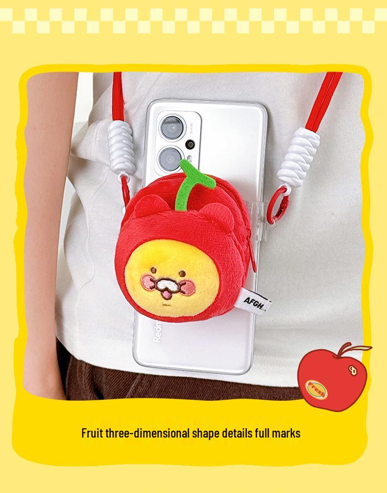 KAKAO FRIENDS Ryan Lion Plush Phone Clip: Cute Cartoon Fruit-Shaped Pendant Bag