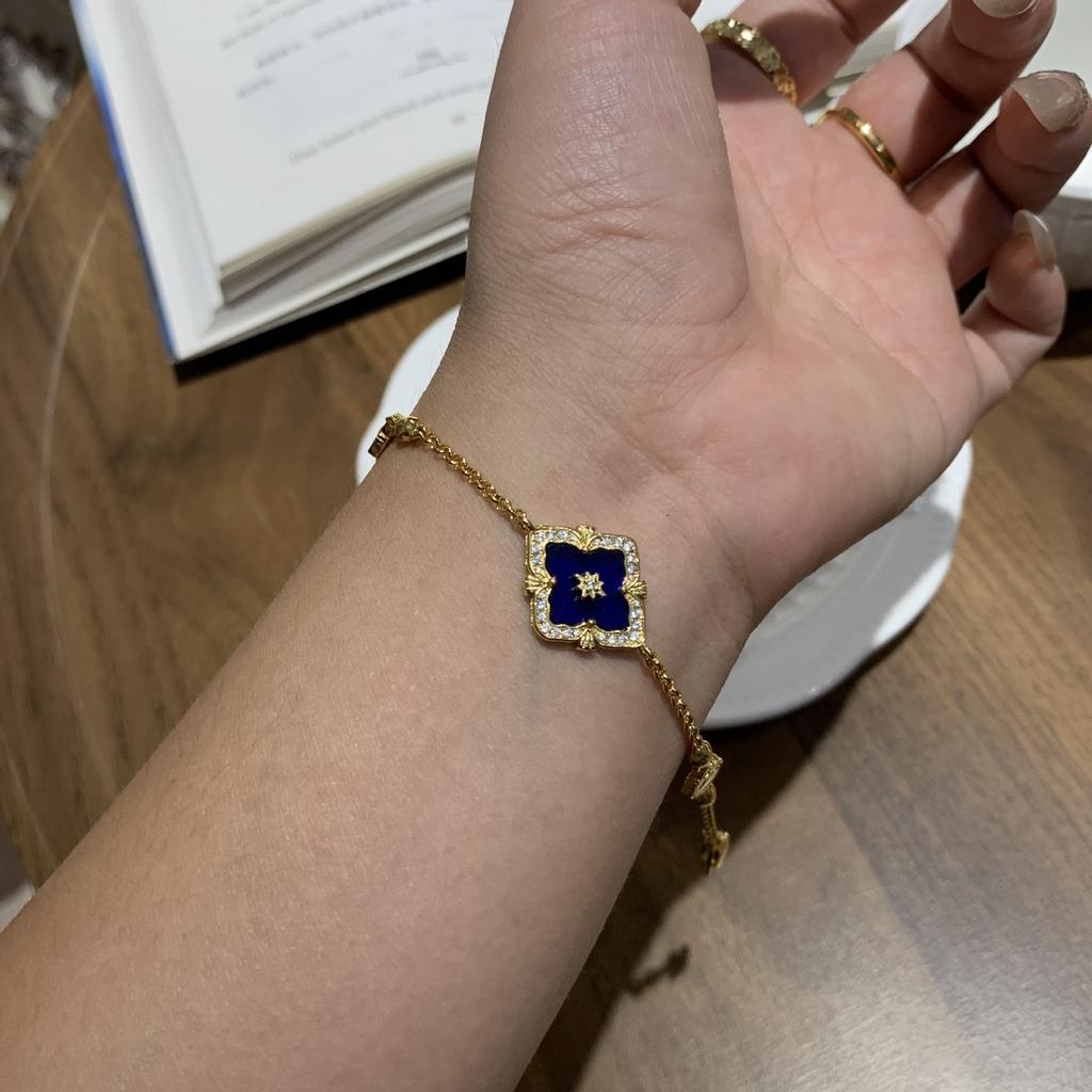 Lasbuchi Court Style Four-Leaf Clover Natural White Fritillary Tiger Eye Bracelet Light Luxury High-End Jewelry