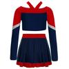 Girls Cheerleading Outfit Long Sleeve Letter Print Color Block Crop Top Pleated Skirt Set