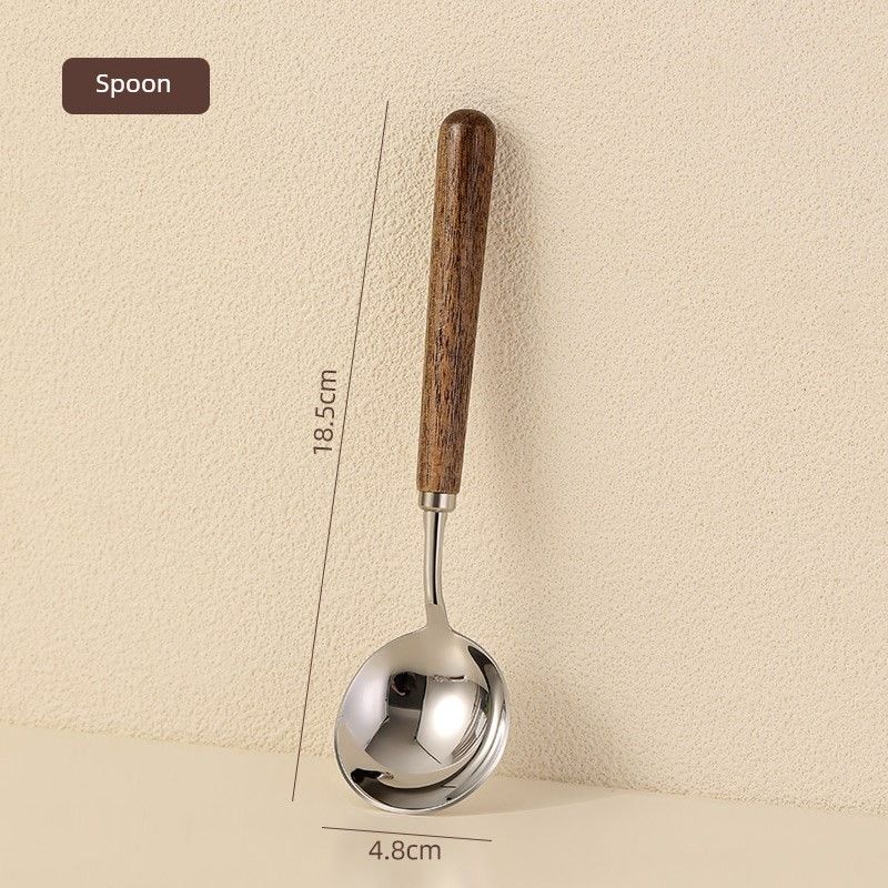 Walnut Wood Handle 304 Stainless Steel Spoon for Home Use, Hot Pot Skimmer, Serving Spoon, Large Soup Spoon, Ramen Spoon Walnut Small Spoon [304 Stainless Steel]
