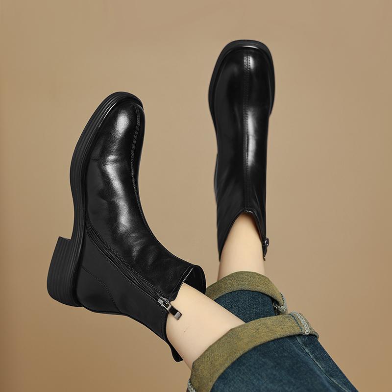 Fashion 2024 Winter Women Boots Women Shoes Round Toe Chunky Heel Short Ladies Shoes Thick Velvet Warm Snow Boots Chelsea Ankle Boots