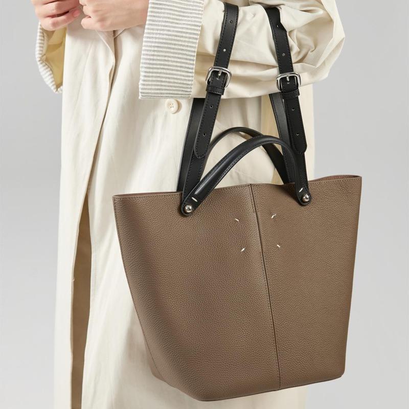 Bags Women's Leather First Layer Cowhide Bucket Shoulder Bag Large Capacity Commuter Tote Bag Crossbody Bag Women