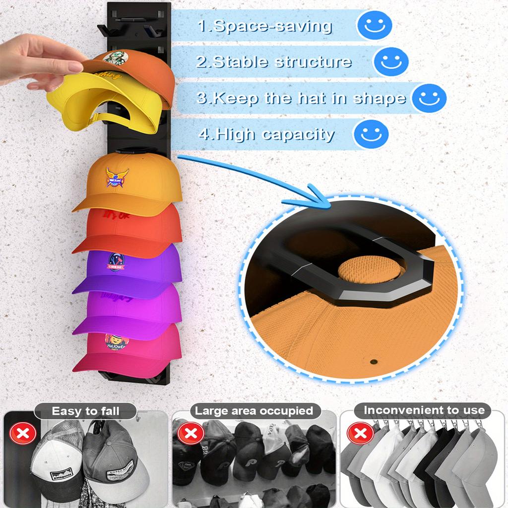 Strong Adhesive Baseball Cap Storage Rack | Multi-Layer Hat Display Shelf for 9/18 Baseball Caps, for Wardrobe Door and Bedroom