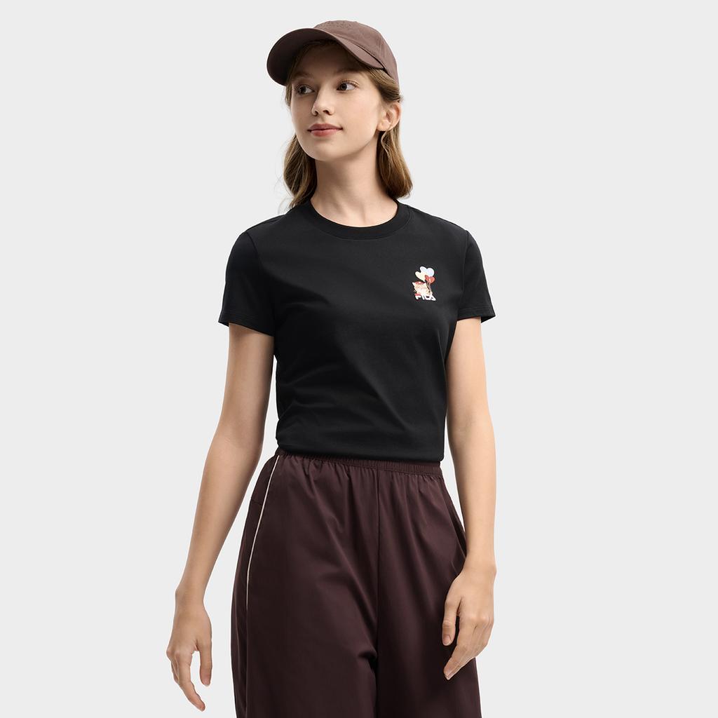Fila Knitted Short Sleeve Spring Logo Round Neck Casual T-Shirt Women Tops F51W619101FBK