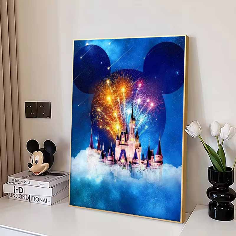 Disney Diamond Painting Castle Mickey Mouse Starry Sky Fireworks Art Painting Cute DIY Rhinestone Mosaic Cross Stitch Kit, Embroidery Gift, Home Decor