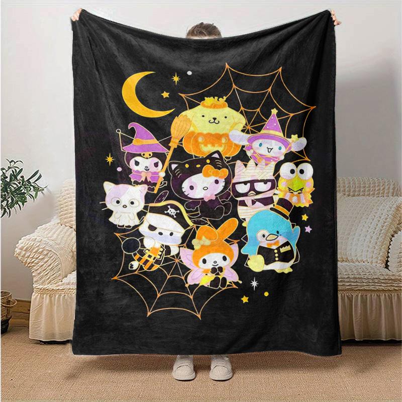 

1pc Sanrio Cute Halloween Characters Home Decor Flannel Blanket: Perfect Gift for Bedroom, Living Room, Travel, Camping, Car, Beach, Office Nap, Ideal 130x150cm