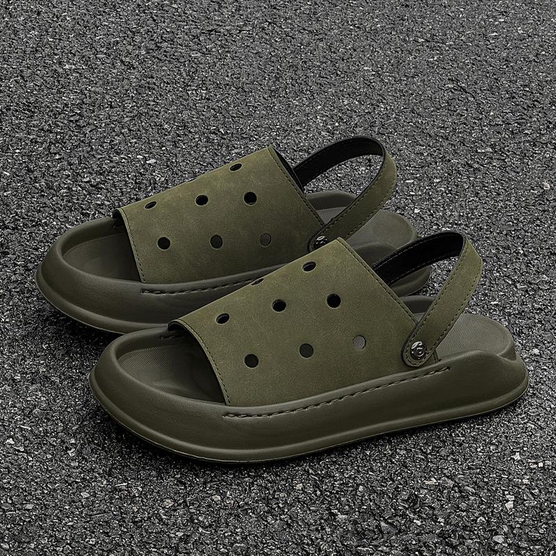 Casual summer new fashion youth soft bottom British non-slip casual going out dual-purpose slippers 371280 olive green
