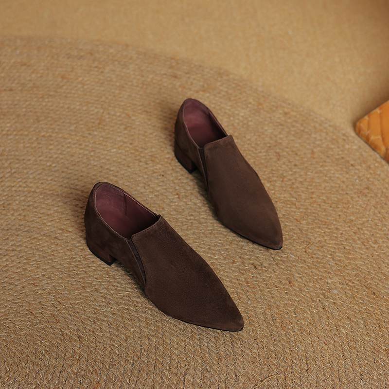 Krazing Pot Sheep Suede Autumn Winter Shoes low Heels slip on Size 43 Size 42 Pointed Toe Deep Mouth Pumps