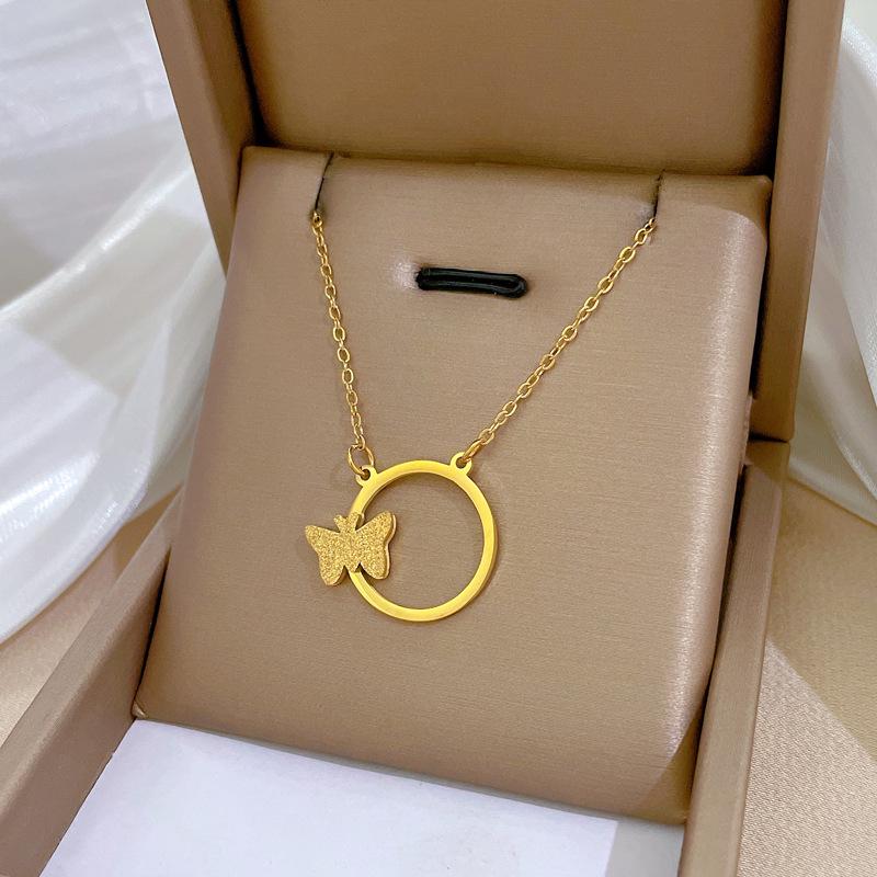 Full Titanium Steel Geometric Animal Minimalist Real Gold Necklace for Women - Collarbone Chain
