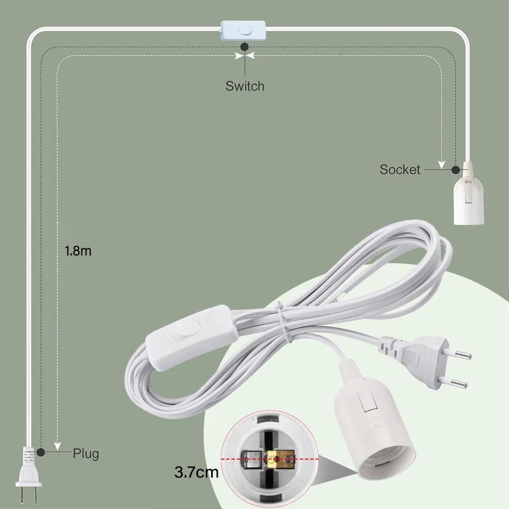E27 Lamp Base Holder With Switch Wire EU Plug 1.8m Power Cord Cables For Pendant Led Bulbs Fixture Hanglamp Suspension Socket