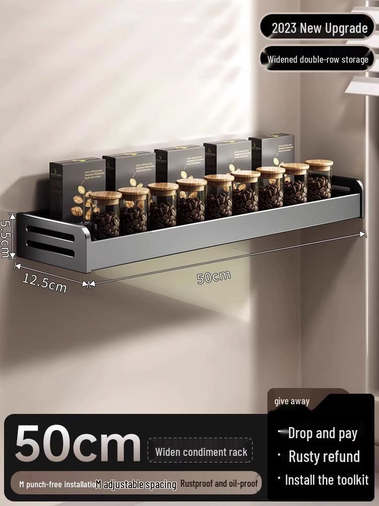 

Настінна кухонна полиця для спецій без свердління з багатофункціональними банками для приправ