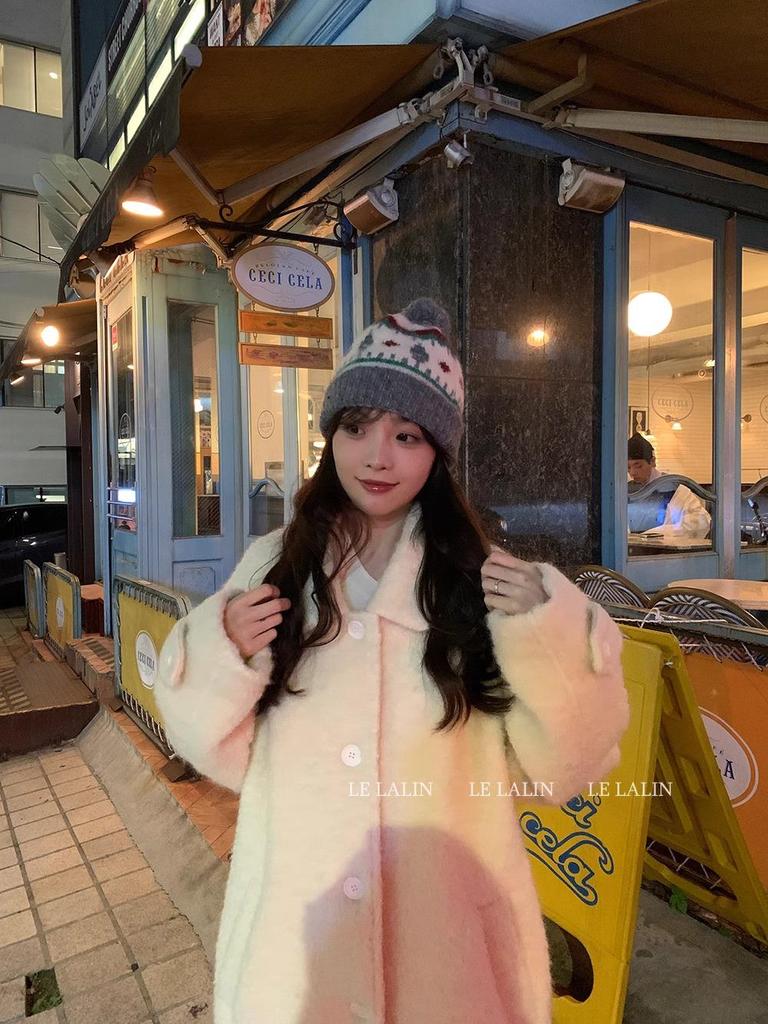 Korean Retro Fair Isle Chunky Knit Pom-Pom Earflap Hat for Autumn/Winter