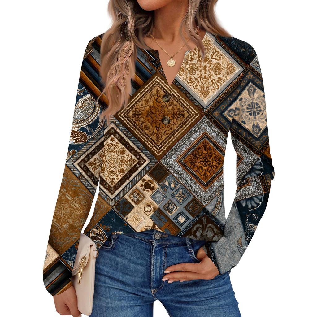 Women's Floral Print Long Sleeve  Shirt Elegant Casual Tops Trendy Shirt Tops